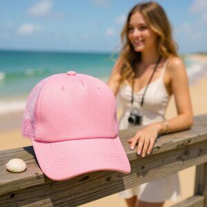 Adjustable Unisex Light Pink Mesh Trucker Hat (SKU#0464)